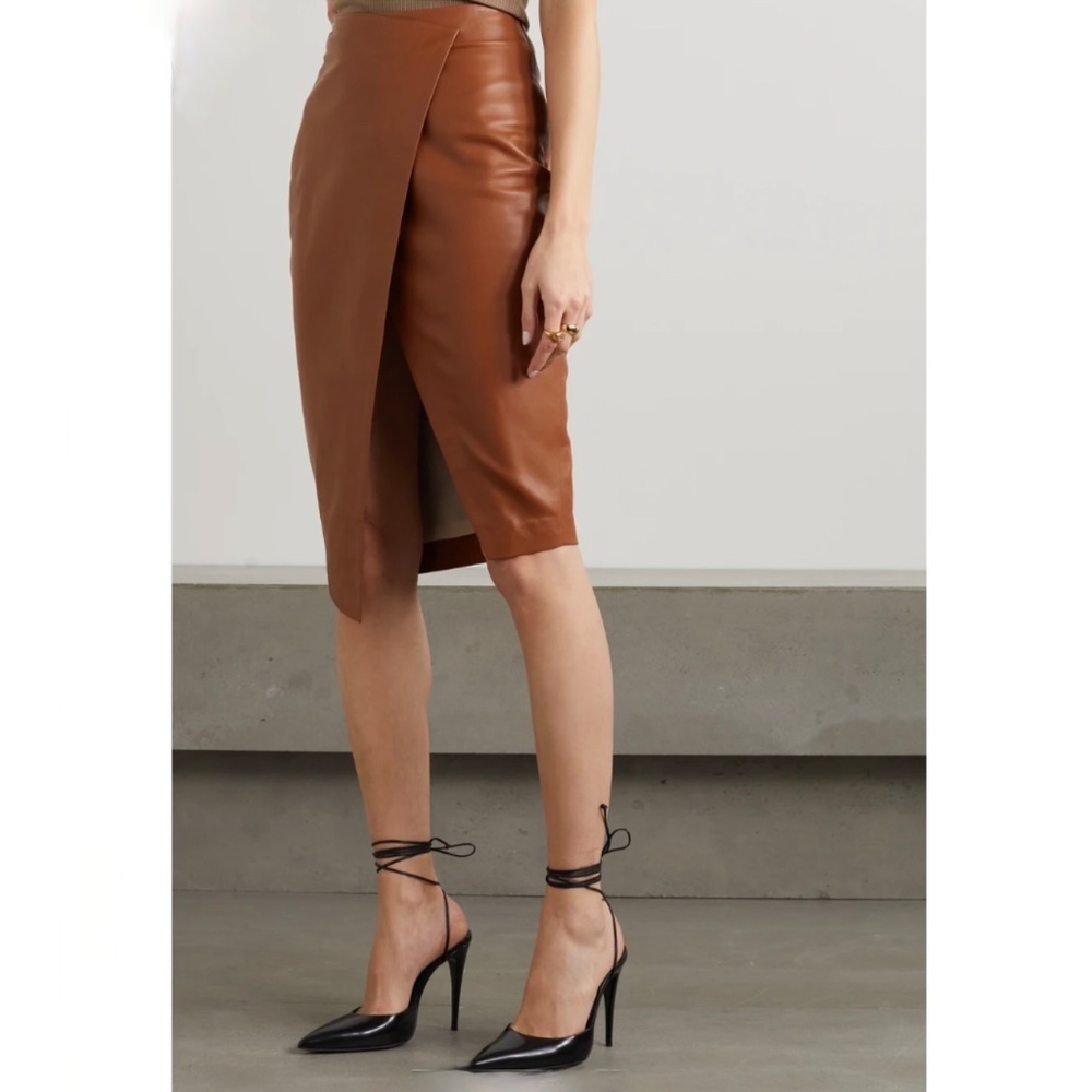 Zeynep Arcay Wrap effect Leather skirt sz L US8